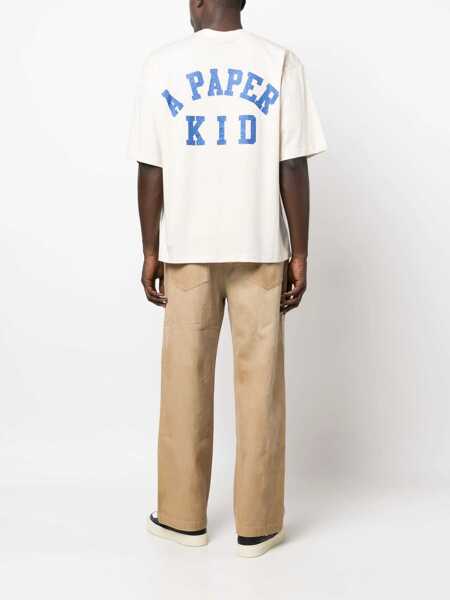 Tricouri A PAPER KID Cotton Crew-Neck T-Shirt Witth Logo-Print Beige Barbati (BM 16101080) 2