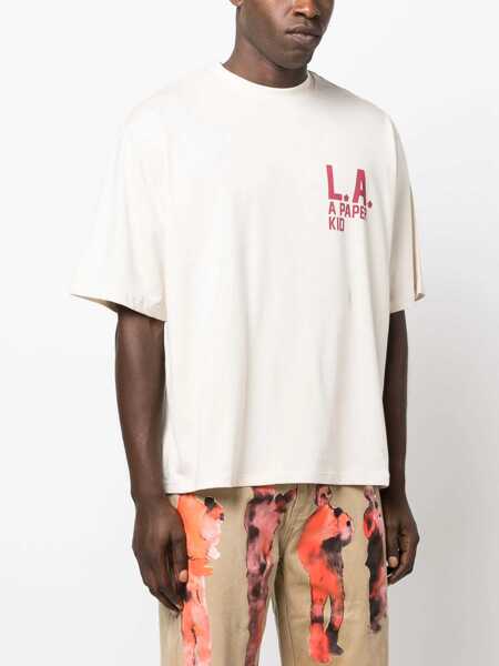 Tricouri A PAPER KID Cotton Crew-Neck T-Shirt Witth Logo-Print Beige Barbati (BM 16101080) 4