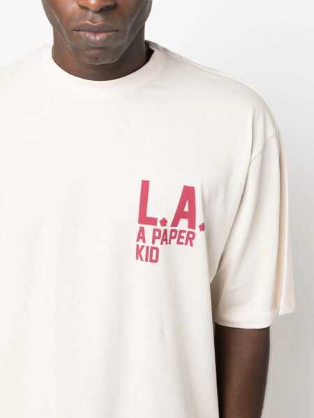 Tricouri A PAPER KID Cotton Crew-Neck T-Shirt Witth Logo-Print Beige Barbati (BM 16101080) 5