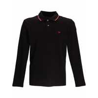 Tricouri Polo Black Long Sleeve Polo Shirt With Logo Embroidery In Stretch Cotton Man Barbati