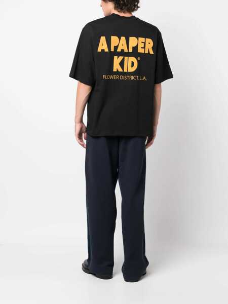 Tricouri A PAPER KID Cotton Crew-Neck T-Shirt With Maxi Prin On The Back Black Barbati (BM 16118033) 2