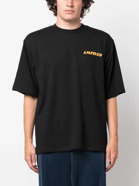 Tricouri A PAPER KID Cotton Crew-Neck T-Shirt With Maxi Prin On The Back Black Barbati (BM 16118033) 3