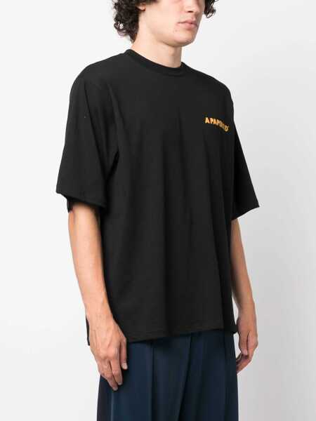 Tricouri A PAPER KID Cotton Crew-Neck T-Shirt With Maxi Prin On The Back Black Barbati (BM 16118033) 4