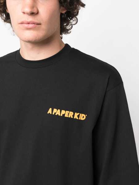 Tricouri A PAPER KID Cotton Crew-Neck T-Shirt With Maxi Prin On The Back Black Barbati (BM 16118033) 5