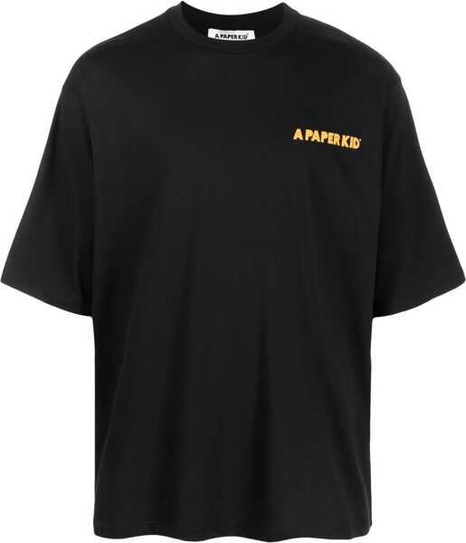 Tricouri A PAPER KID Cotton Crew-Neck T-Shirt With Maxi Prin On The Back Black Barbati (BM 16118033) 1