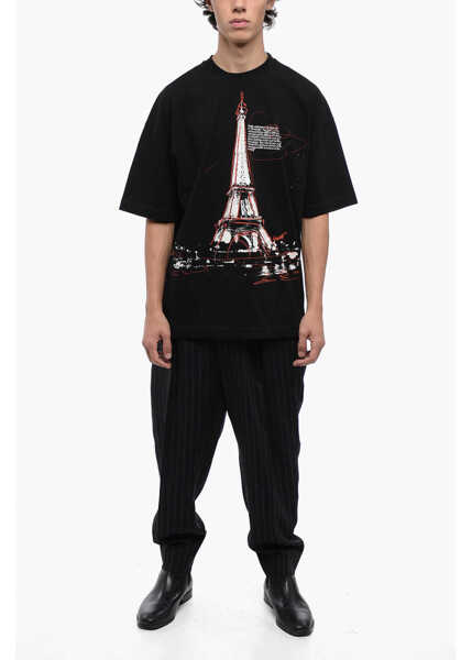 Tricouri 1989 STUDIO Cotton Crew-Neck T-Shirt With Frontal Print Black Barbati (BM 16118948) 4