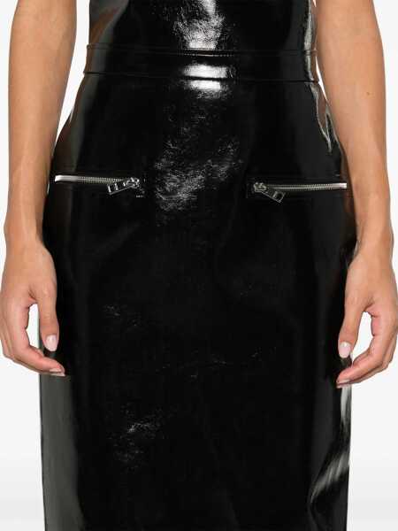 Fuste casual MSGM Patent Leather Midi Skirt BLACK Femei (BM 16155425) 5