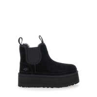 Bocanci 'Neumel' Black Ankle Boots With Platform In Suede Leather Femei