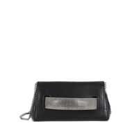 Genti mini Orciani Orciani Black Leather Clutch Bag With Silver Chain Detail Femei