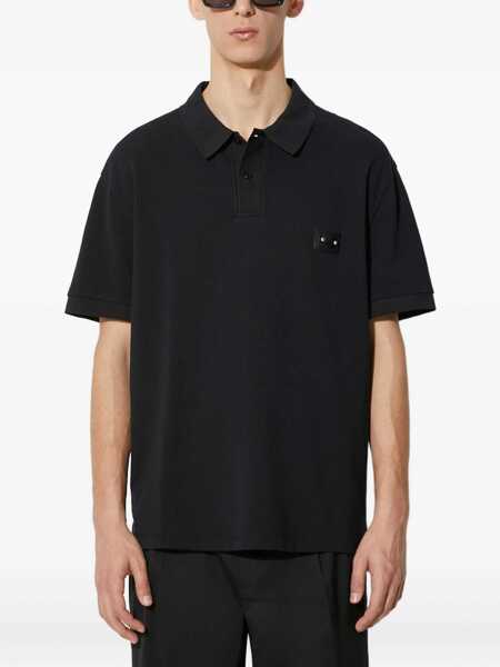 Tricouri Polo Neil Barrett Loose Fit Two Buttons Polo Shirt With Piercing Detail Black Barbati (BM 16184097) 1