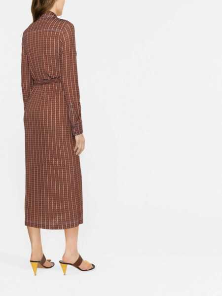 Rochii lungi Tory Burch Check Motif Chemisier With Logoed Belt Brown Femei (BM 16184121) 3
