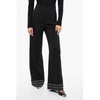 Pantaloni casual Pinstriped Virgin Wool Palazzo Pants Femei