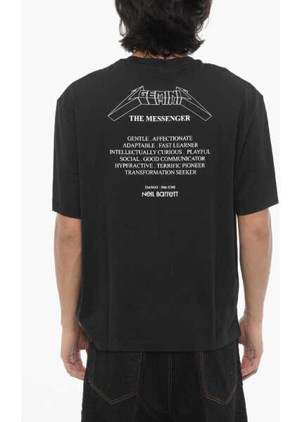 Tricouri Neil Barrett Slim Fit Rock Band Zodiac Gemini Crew-Neck T-Shirt With Drop Black Barbati (BM 16184280) 2