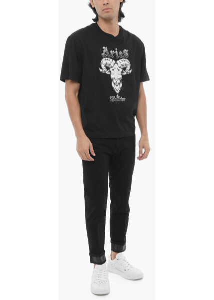 Tricouri Neil Barrett Slim Fit Rock Band Zodiac Aries T-Shirt Black Barbati (BM 16184283) 4
