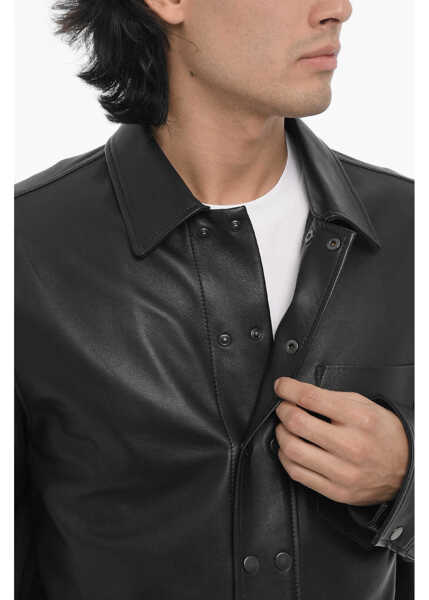 Geci de piele Neil Barrett Leather And Cotton Overshirt With Front Buttoning Black Barbati (BM 16184289) 3