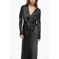 Imbracaminte Dama pagina 670 - Rochii lungi Alberta Ferretti Satin V Neckline Dress With Gathered Detailing Black Femei (BM 16184499) - B-mall.ro