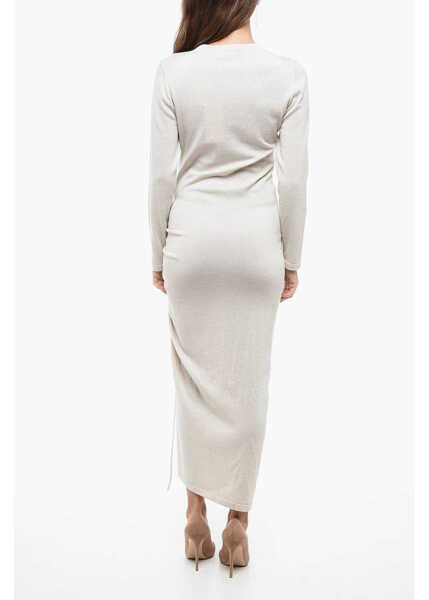 Rochii lungi P.A.R.O.S.H. Stretchy Lurex Knitted Dress With Draw-String Beige Femei (BM 16192689) 2