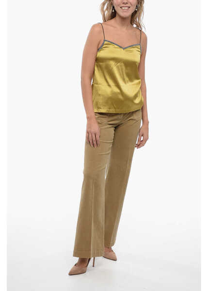 Bluze Fabiana Filippi Silk Shimmer Detail Lingerie Top With Leather Straps Yellow Femei (BM 16192725) 4