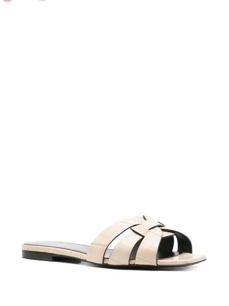 Sandale Saint Laurent Saint Laurent Tribute Eel Leather Flat Sandals Beige Femei (BM 16193316) 2