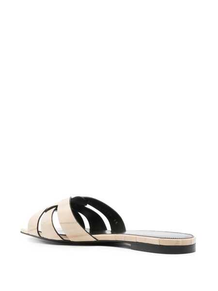 Sandale Saint Laurent Saint Laurent Tribute Eel Leather Flat Sandals Beige Femei (BM 16193316) 3