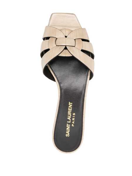 Sandale Saint Laurent Saint Laurent Tribute Eel Leather Flat Sandals Beige Femei (BM 16193316) 4