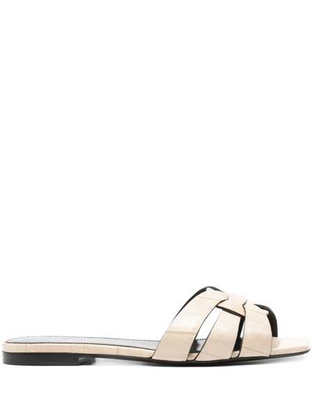 Sandale Saint Laurent Saint Laurent Tribute Eel Leather Flat Sandals Beige Femei (BM 16193316) 1