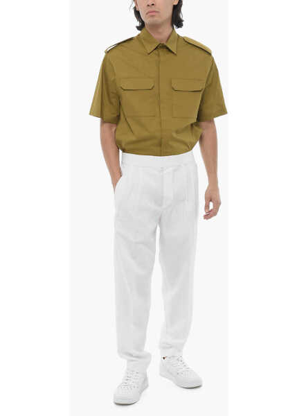 Pantaloni casual Neil Barrett Double-Pleat Slim Fit Pants With Elastic Waistband White Barbati (BM 16193850) 4