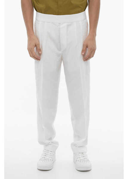 Pantaloni casual Neil Barrett Double-Pleat Slim Fit Pants With Elastic Waistband White Barbati (BM 16193850) 1