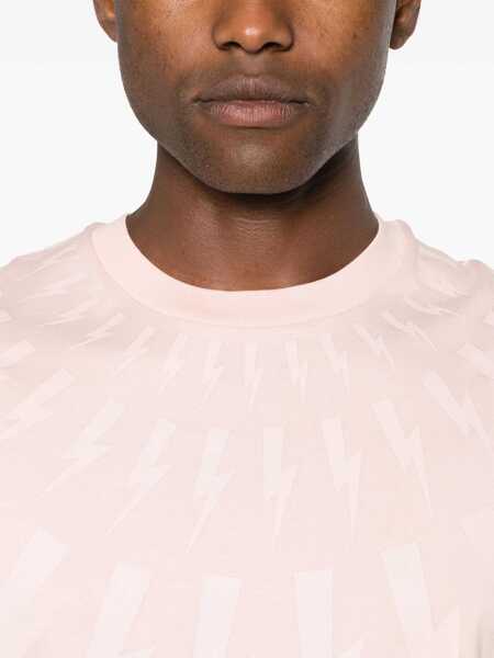 Tricouri Neil Barrett Slim Fit Fairisle Thunderbolt Crew-Neck T-Shirt With Top Pink Barbati (BM 16193871) 5