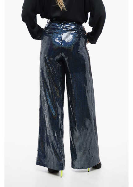 Pantaloni office NEW ARRIVALS All-Over Sequined Wide-Leg Pants With Pleats Blue Femei (BM 16193943) 2