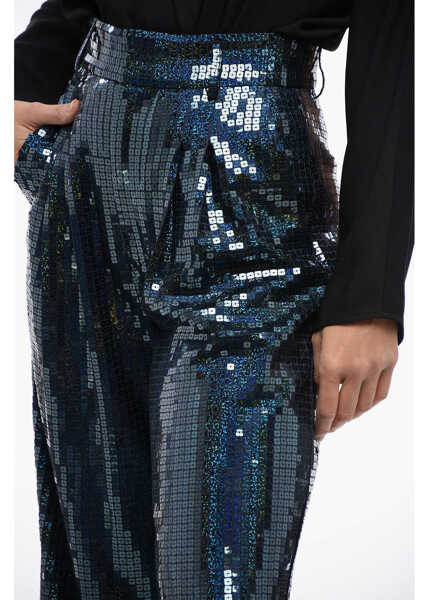 Pantaloni office NEW ARRIVALS All-Over Sequined Wide-Leg Pants With Pleats Blue Femei (BM 16193943) 3