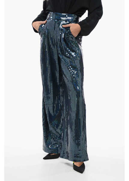 Pantaloni office NEW ARRIVALS All-Over Sequined Wide-Leg Pants With Pleats Blue Femei (BM 16193943) 1
