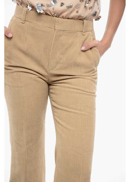 Pantaloni casual Chloe Flared Fit Corduroy Chinos Pants Beige Femei (BM 16194105) 4