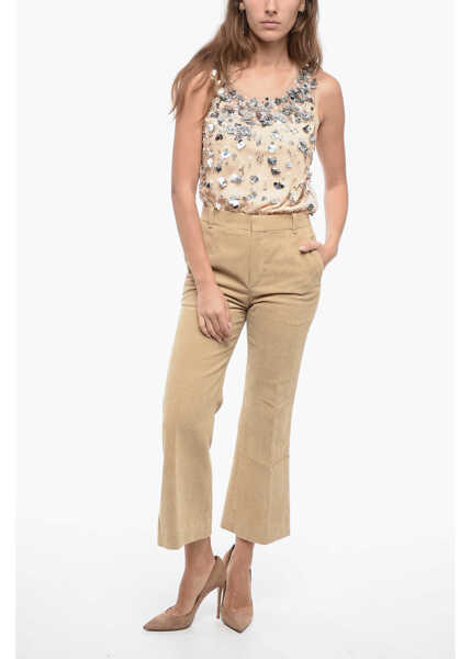 Pantaloni casual Chloe Flared Fit Corduroy Chinos Pants Beige Femei (BM 16194105) 5