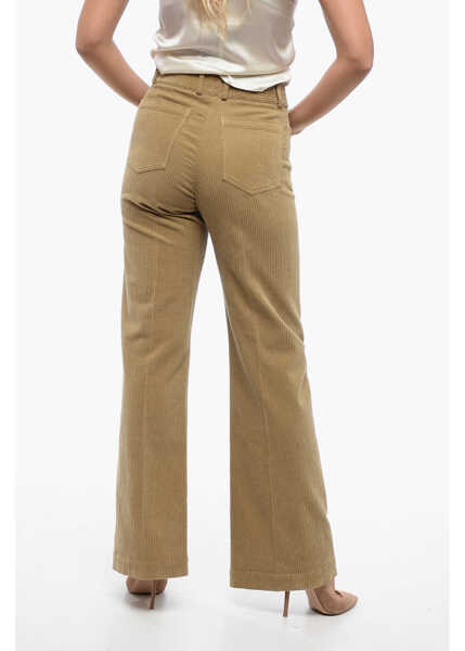 Pantaloni casual QL2 Corduroy Flared Pants With Patch Pockets Brown Femei (BM 16194363) 2