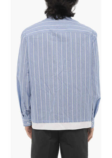 Camasi casual Neil Barrett Boxy Fit Cotton Striped Casual Shirt Blue Barbati (BM 16194909) 2