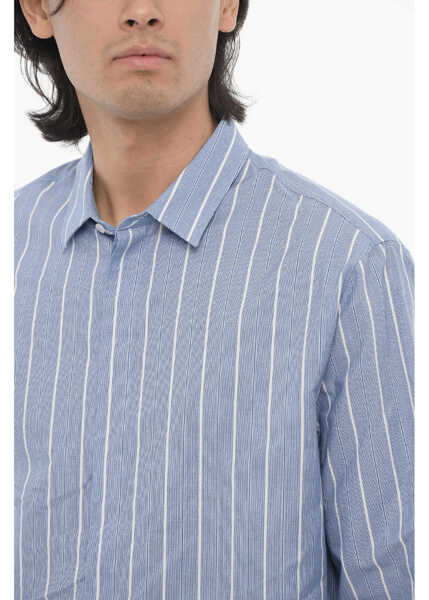 Camasi casual Neil Barrett Boxy Fit Cotton Striped Casual Shirt Blue Barbati (BM 16194909) 3