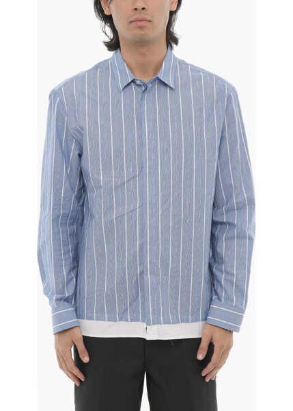 Camasi casual Neil Barrett Boxy Fit Cotton Striped Casual Shirt Blue Barbati (BM 16194909) 1