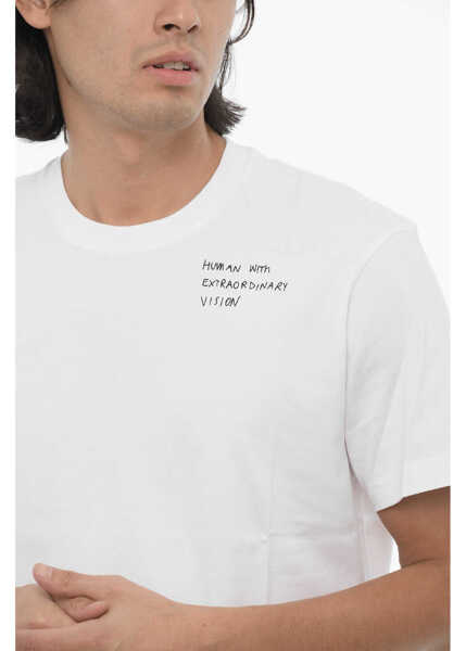 Tricouri Neil Barrett Slim Fit Human With Extraordinary Vision Crew-Neck T-Shirt White Barbati (BM 16194939) 3