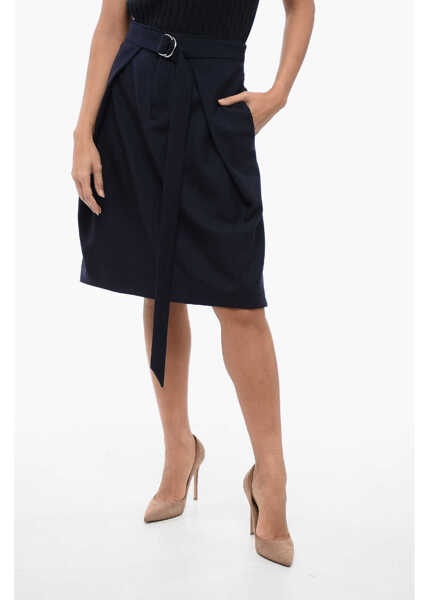 Fuste scurte AMI ALEXANDRE MATTIUSSI Virgin Wool Skirt With Pleated Effect Belt Blue Femei (BM 16194957) 1