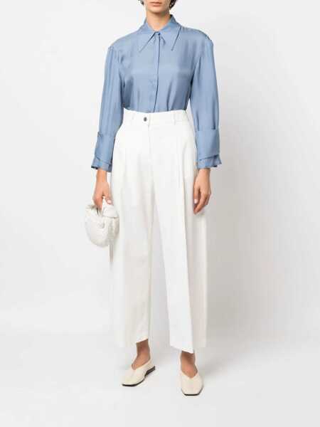 Pantaloni casual Fabiana Filippi Wide-Leg Cropped Pants With Half Belt Blue Femei (BM 16194999) 2