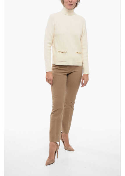 Pulovere Elisabetta Franchi Bootcut Pants With Velour Bow White Femei (BM 16195089) 4