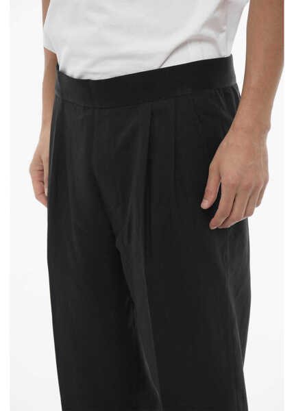 Pantaloni casual Neil Barrett Double-Pleat Slim Fit Pants With Elastic Waistband Black Barbati (BM 16195110) 3
