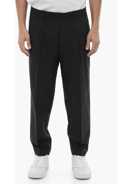 Pantaloni casual Neil Barrett Double-Pleat Slim Fit Pants With Elastic Waistband Black Barbati (BM 16195110) 1