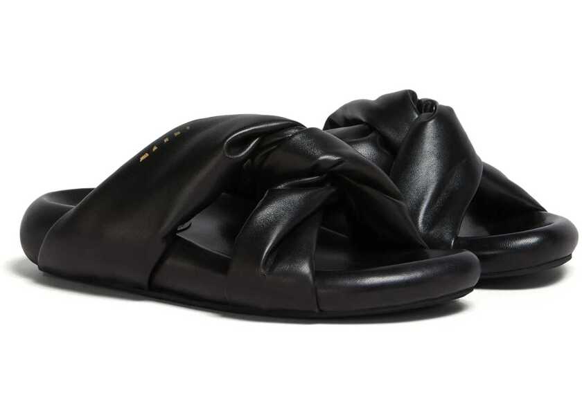 Sandale fara toc Marni Padded Leather Sadals With Braided Band Black Femei (BM 16196157) 2