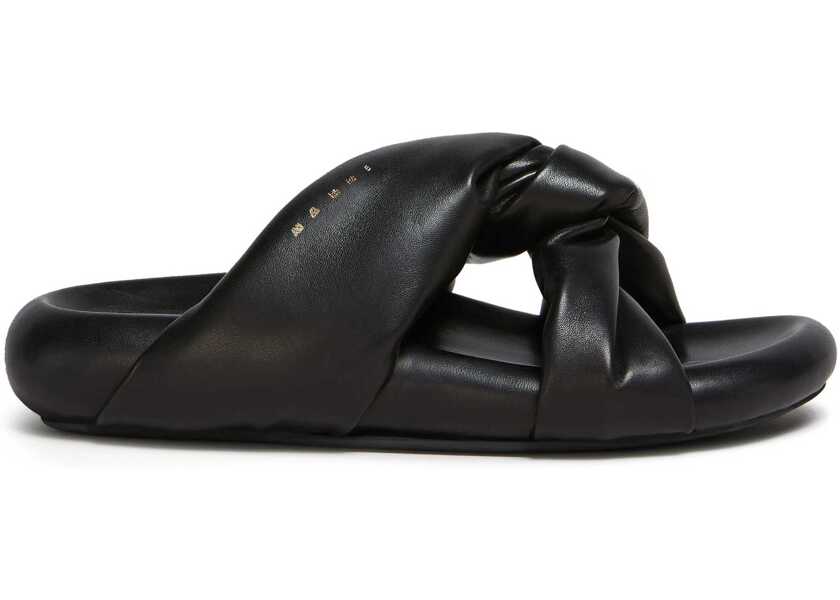 Sandale fara toc Marni Padded Leather Sadals With Braided Band Black Femei (BM 16196157) 1