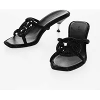 Sandale cu toc Suede Pave Geo Bombe Sandals With Rhinestone 5,5Cm Femei