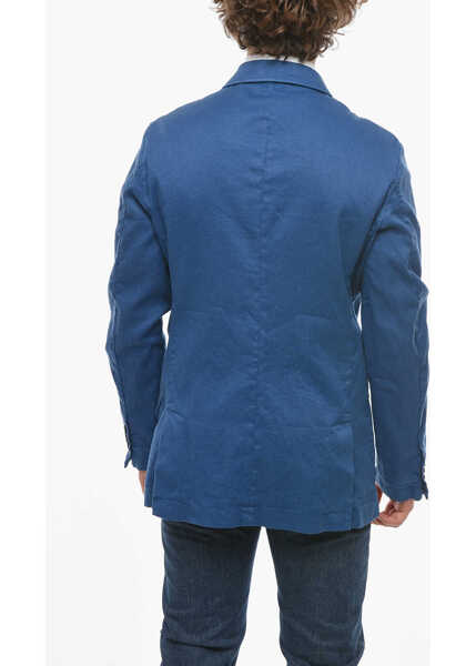 Sacouri elegante Cruna Flax And Cotton Side Vents Notch Lapel Chelsea 2-Button Blaz Blue Barbati (BM 16209540) 2