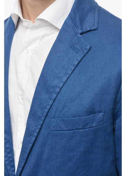 Sacouri elegante Cruna Flax And Cotton Side Vents Notch Lapel Chelsea 2-Button Blaz Blue Barbati (BM 16209540) 3