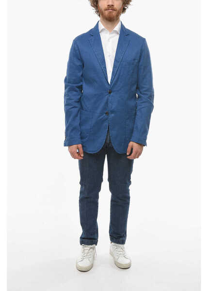 Sacouri elegante Cruna Flax And Cotton Side Vents Notch Lapel Chelsea 2-Button Blaz Blue Barbati (BM 16209540) 4